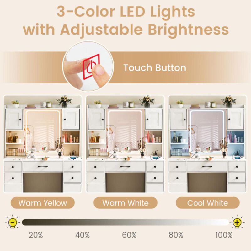 Hivvago Makeup Vanity Desk with Lighted Mirror and Charging Station