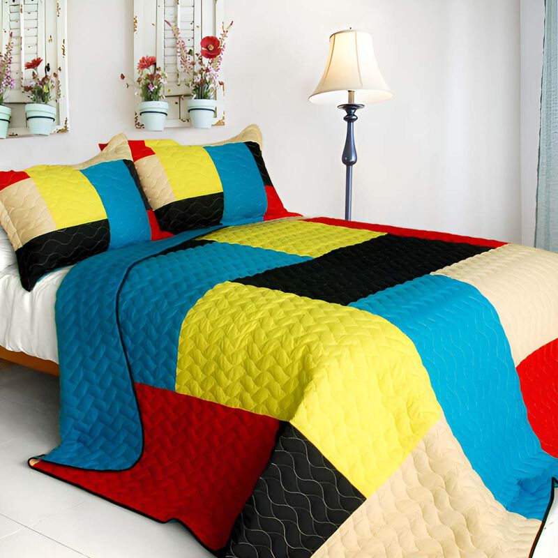 3 Piece Patchwork Quilted Quilt Set Queen Size Lightweight Soft Bedspread Set image number 0
