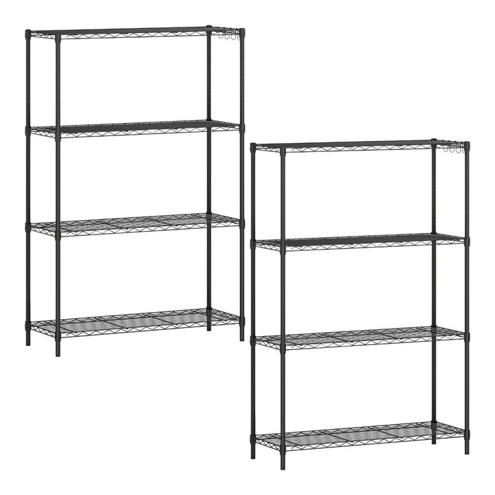 2 Pack 4 Tier Metal Storage Racks with V Shaped Wire Shelves for Utility Room-Black