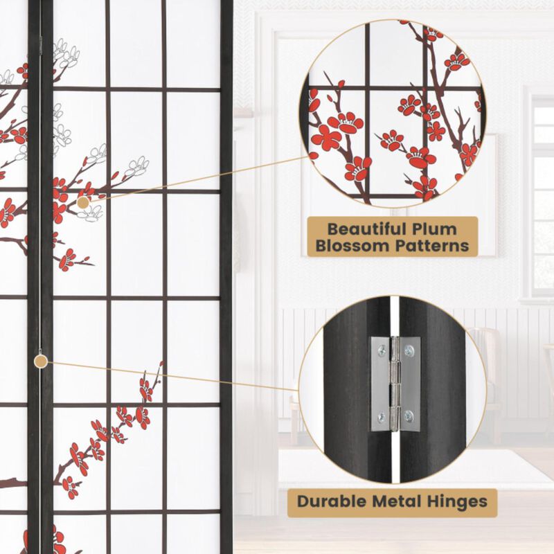 Hivvago 6FT Folding Decorative Oriental Privacy Screen with Plum Blossom Design for Home Office
