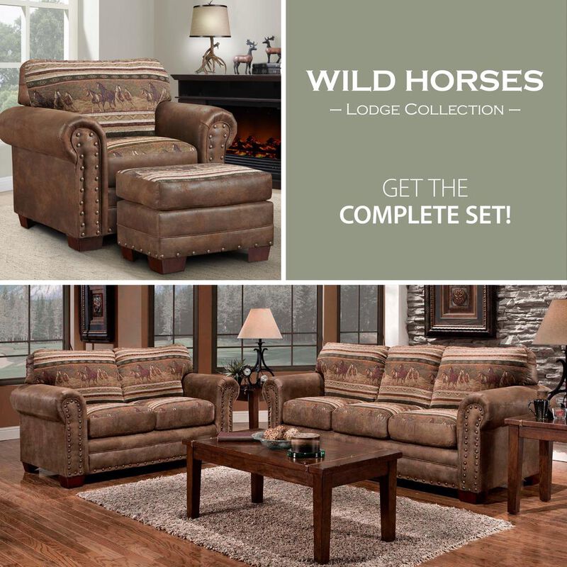 American Furniture Classics Wild Horses Armchairs with Matching Ottoman
