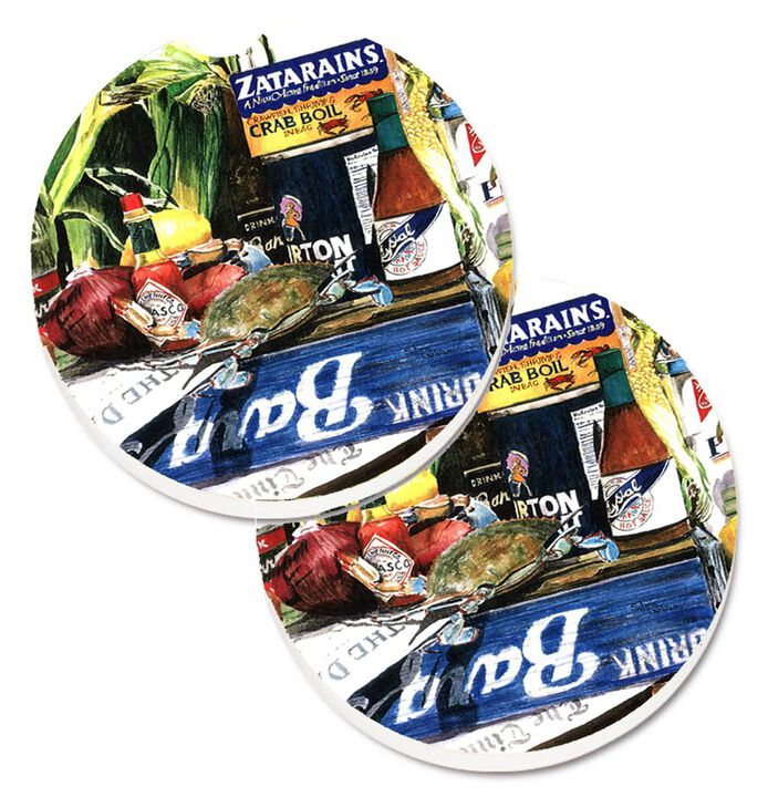 Caroline's Treasures Crab In The Middle Set of 2 Cup Holder Car Coasters 1008CARC, 2.56, Multicolor