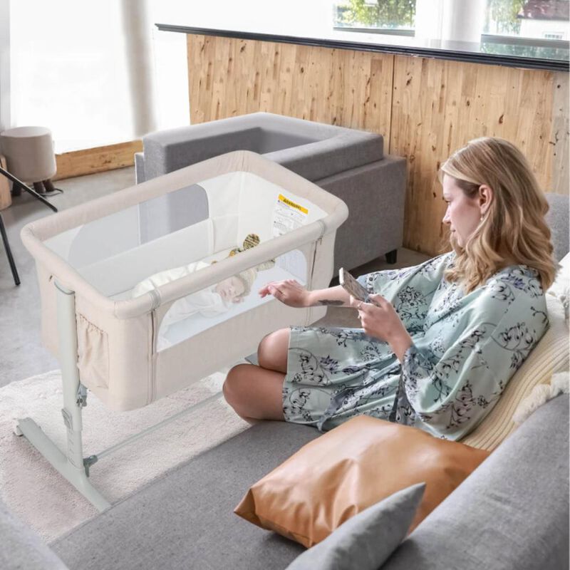 Hivvago Portable Baby Bedside Bassinet with 5-level Adjustable Heights and Travel Bag