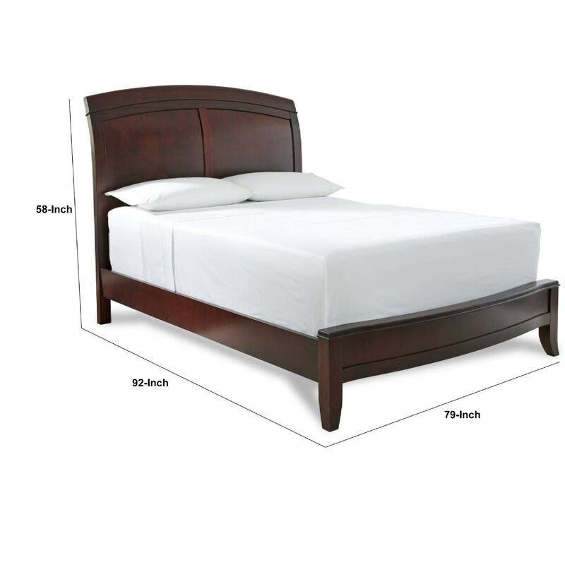 Kyle Soild Wood Low Profile King Bed with Sleigh Headboard, Cherry Brown - Benzara