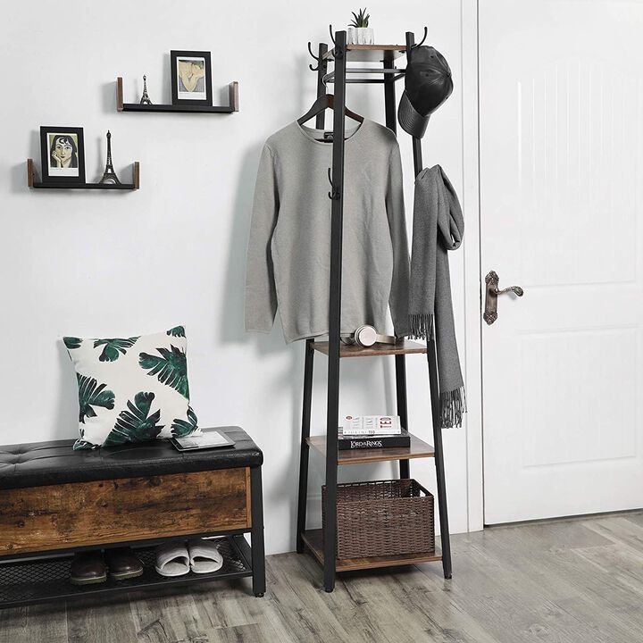 BreeBe Industrial 3 Shelves Coat Stand with Hooks