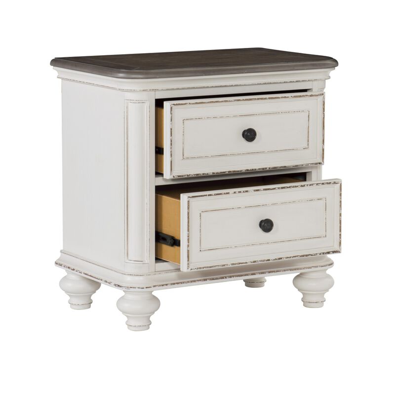 Antique White and Brown-Gray Finish 1pc Nightstand of Drawers Black Knobs Traditional Design Bedroom Furniture