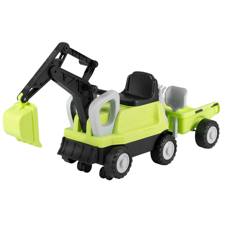 Kids Electric Ride On Tractor with Excavator Digging Arm and Detachable Trailer Toy