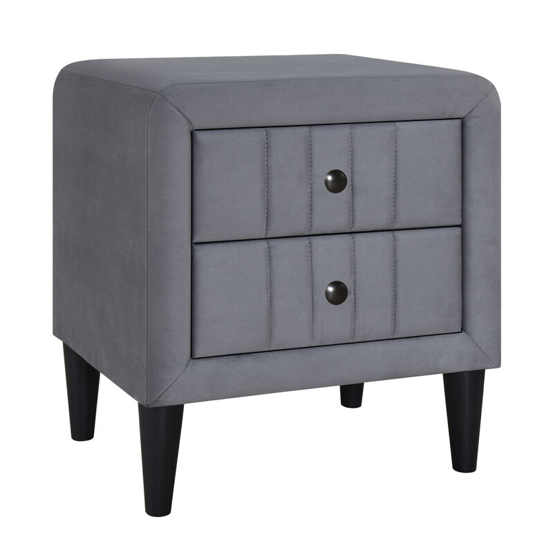 Upholstered Wooden Nightstand with 2 Drawers, Fully Assembled Except Legs and Handles, Velvet Bedside Table-Gray image number 5