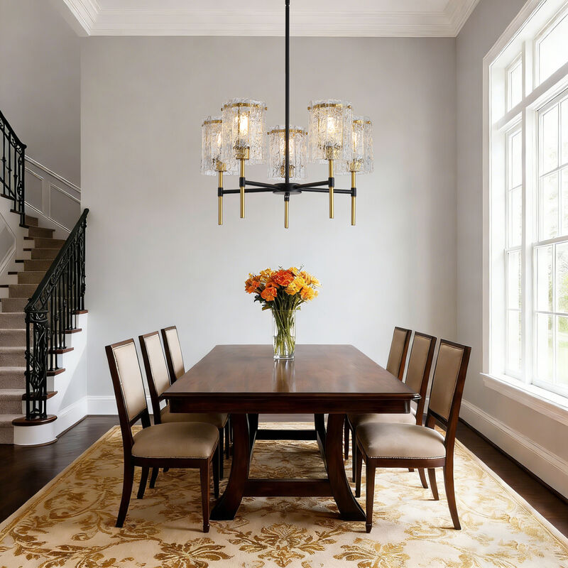 ELEMENT ACE Industrial Textured Water Ripple Glass Chandelier, Adjustable Height E26 Base Compatible Light Fixture for Dining Room Living Room Entryway image number 7
