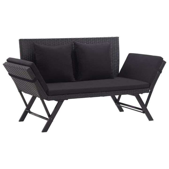 vidaXL Patio Bench with Cushions Black Poly Rattan