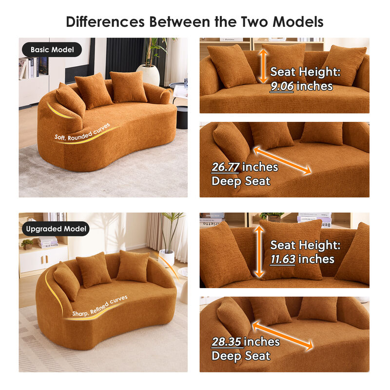 Whisen 65" Chenille Loveseat, 2-Seat Modular Sofa with 3 Pillows for Living Room, Apartment, Office image number 4