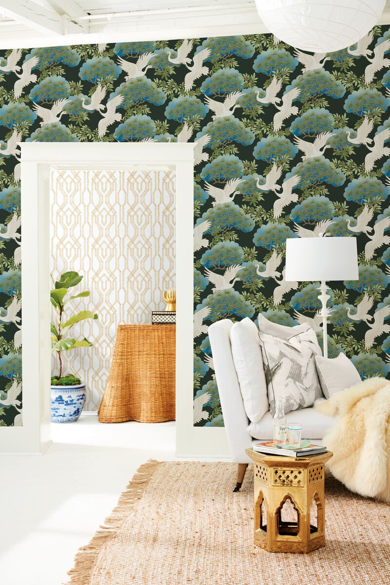 Sprig & Heron Black Wallpaper (Double Roll) image number 4