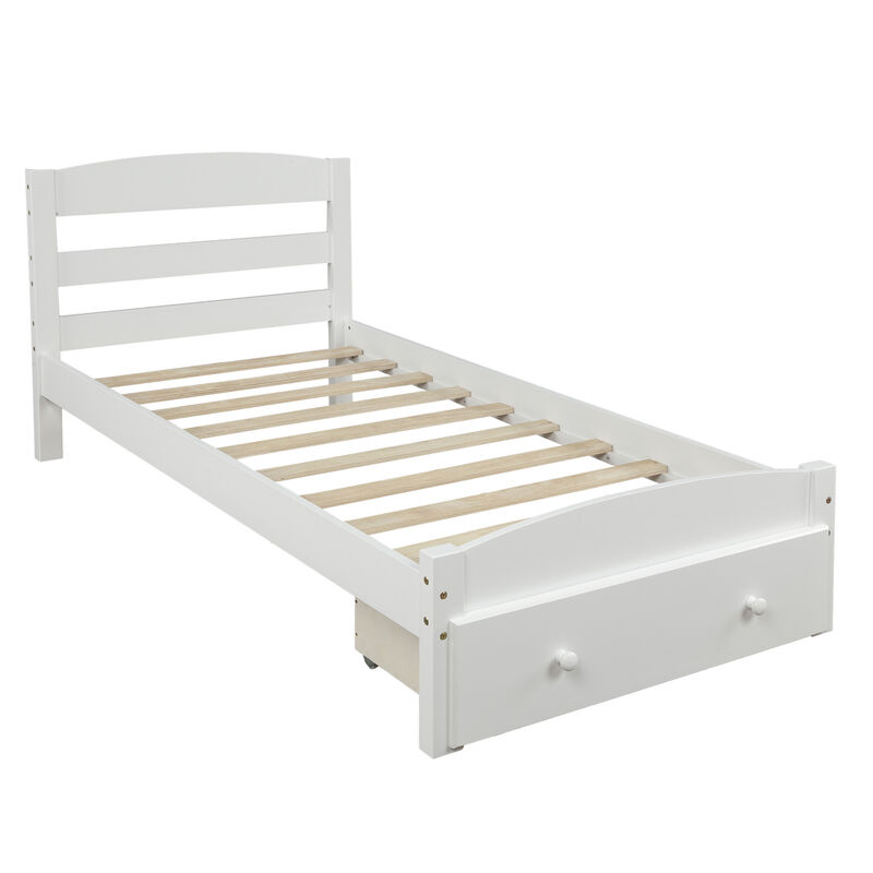 Whisen Platform Twin Bed Frame with Storage Drawer and Wood Slat Support, No Box Spring Needed - Gray