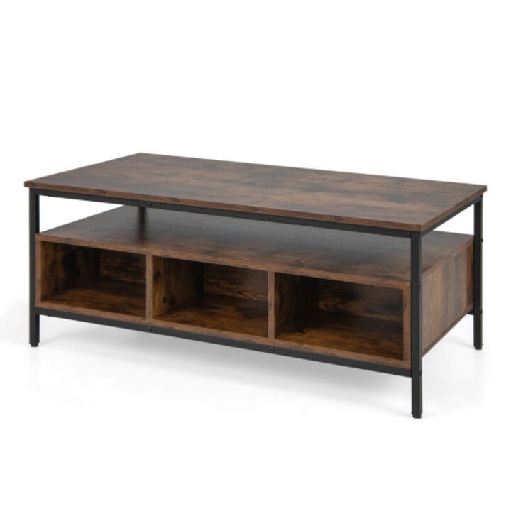3-Tier Coffee Table with Storage Metal Frame-Coffee
