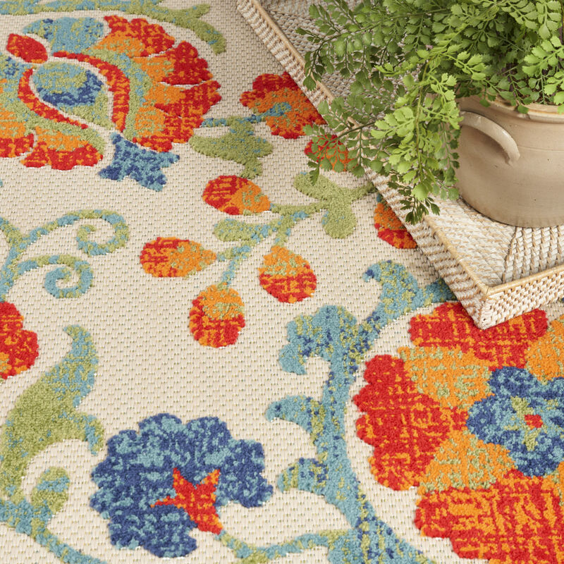 HomeRoots 4' X 6' Red Gold Green And Teal Blue Floral Indoor Outdoor Area Rug image number 5