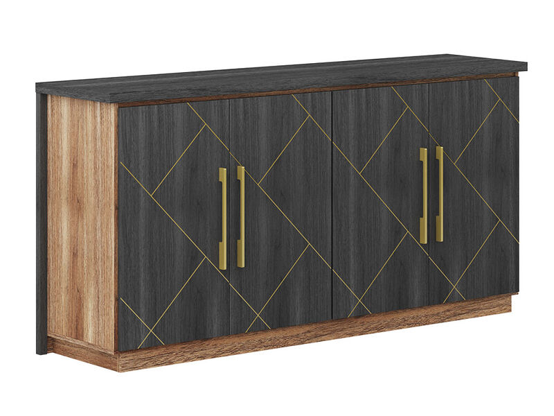 BELLEZE Buffet Cabinet With Storage, 65" Sideboard Cabinet with Storage and Decorative Doors, Modern Buffet table Console Table for Dinning Room, Kitchen & Living Room (Espresso Black)