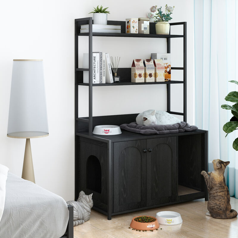Cat Litter Box Enclosure Hidden Washroom Furniture with Shelf Storage for Stylish Organization image number 4