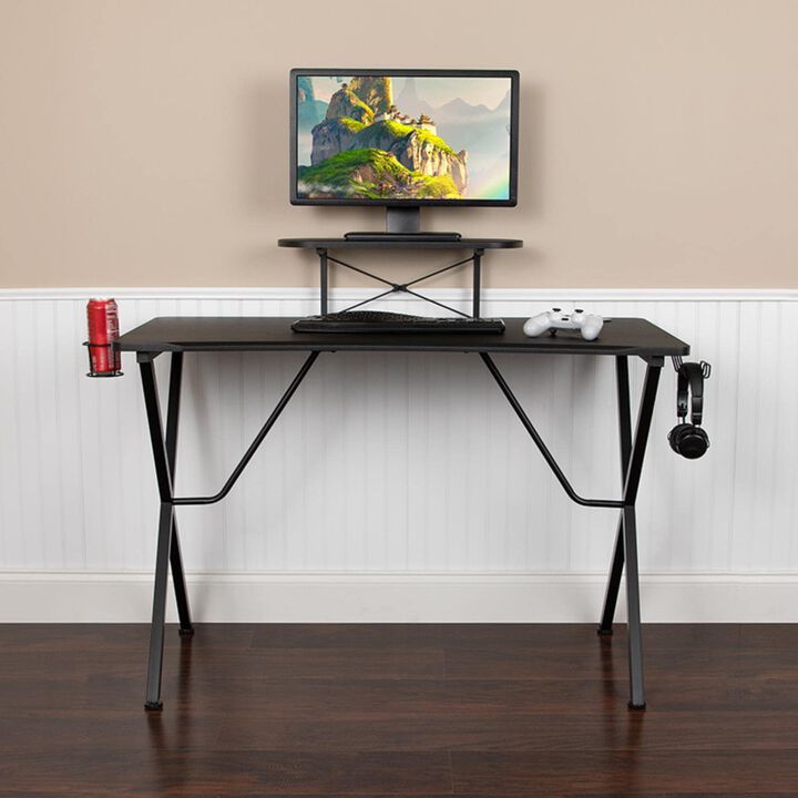 Flash Furniture Mallot Black Gaming Desk with Cup Holder, Headphone Hook, and Monitor/Smartphone Stand