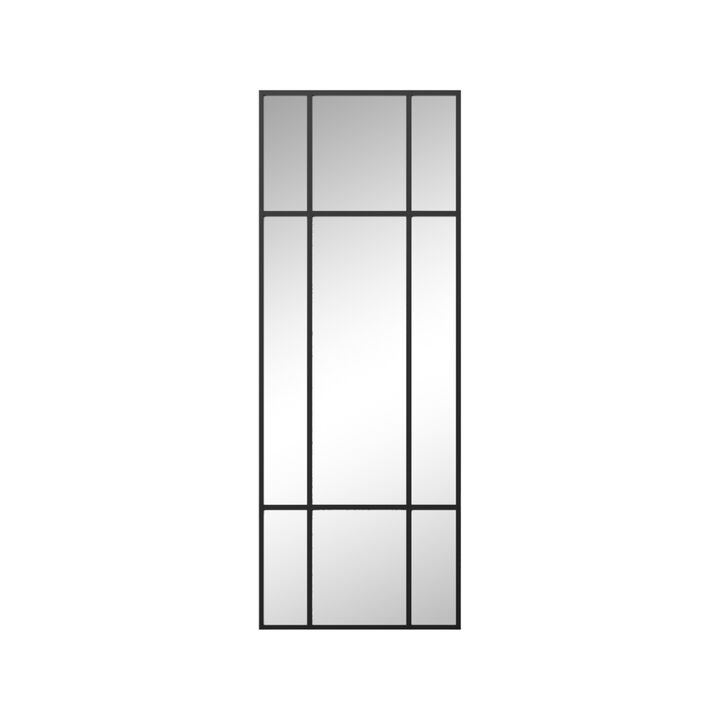 HomeRoots 63" Black Iron Window Pane Geometric Framed Full Length Hanging Mirror