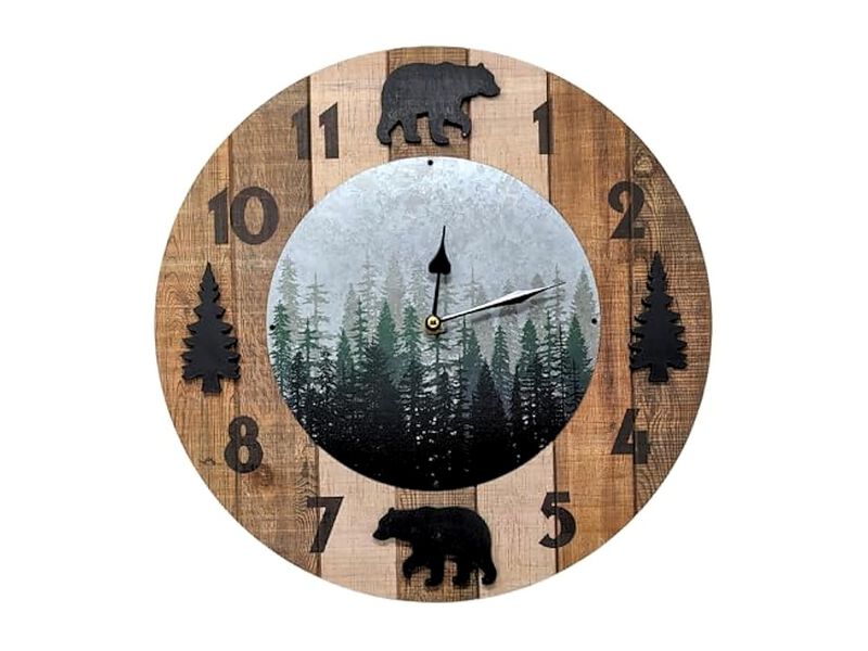 Wooden Black Bear Rustic Charm Wildlife Wall Clock 15 Inch Silent Wood image number 0
