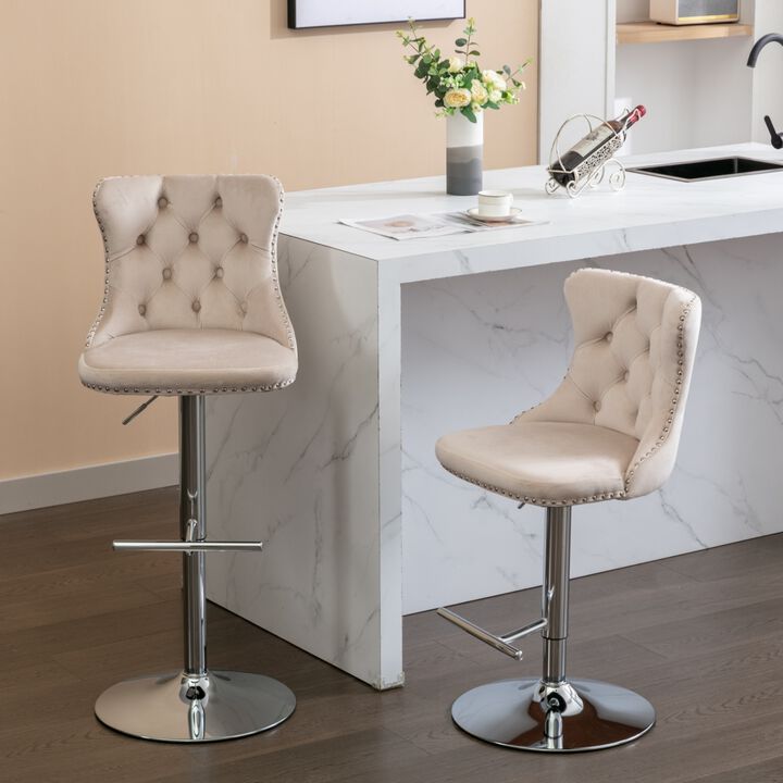 Streamdale Adjustable Swivel Velvet Barstools, Set of 2