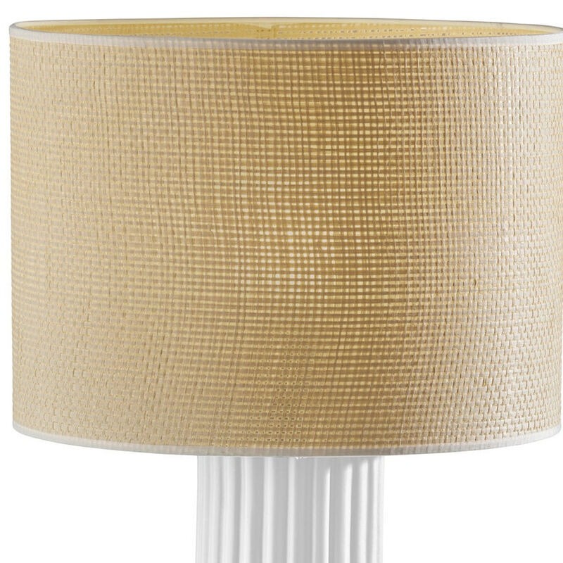 Hivvago 29" White Ceramic Cylinder Table Lamp With Beige Drum Shade