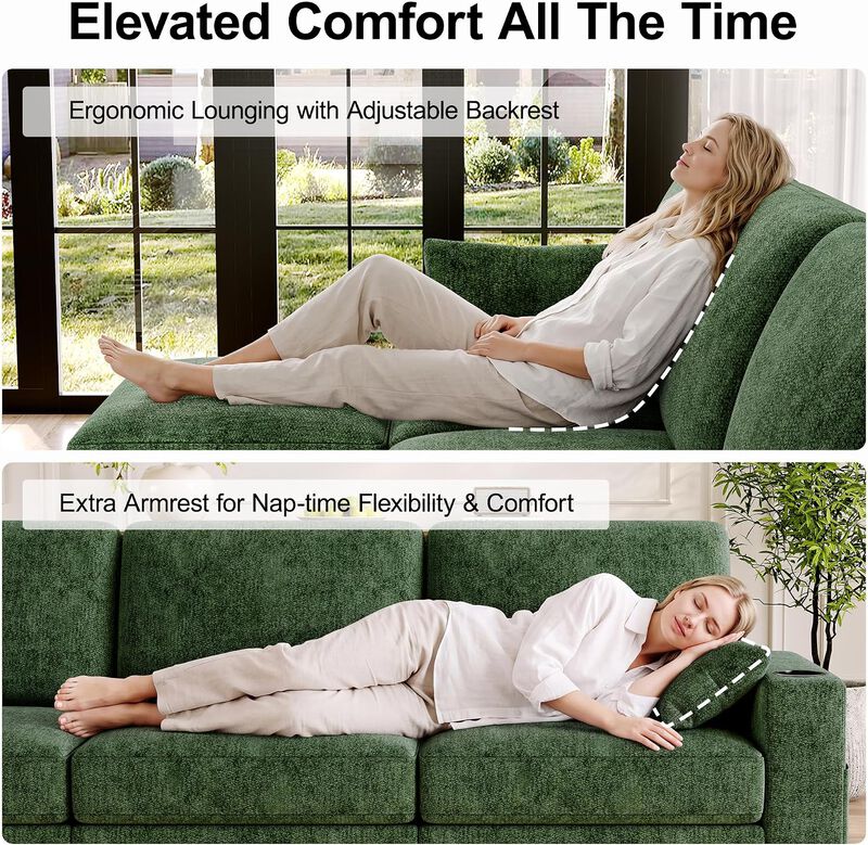 Vipbear 128 Inch Modular Sectional Sofa, Comfy Chenille 5 Seater L Shaped Cloud Couch with Ottoman image number 3