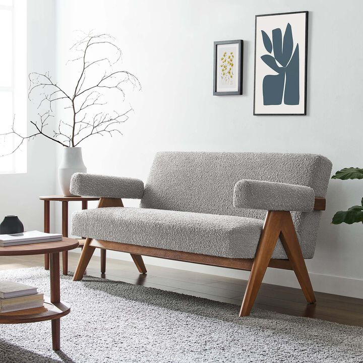 Modway EEI-6504-LGR Lyra Boucle Fabric Loveseat, Light Gray