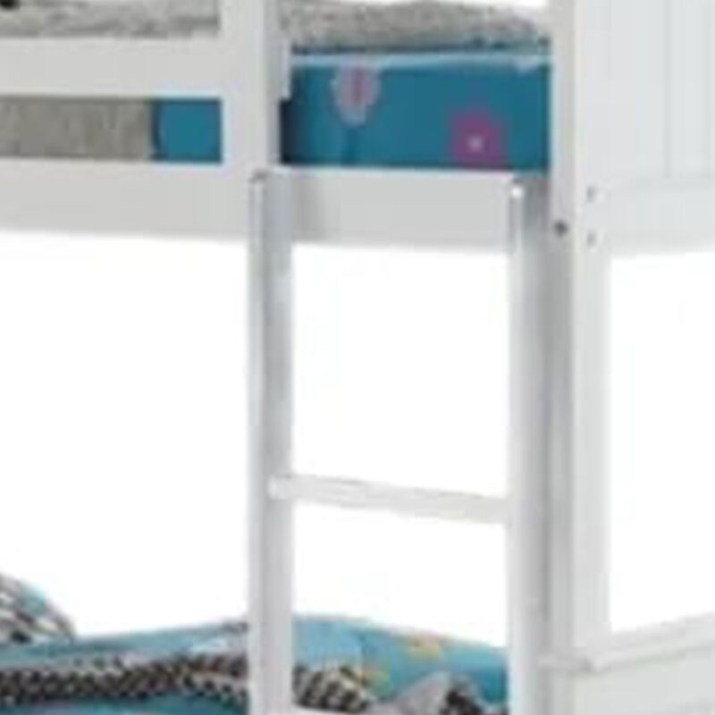 Rexo Twin over Full Bunk Bed with Ladder, Plank Style Headboard, White image number 2