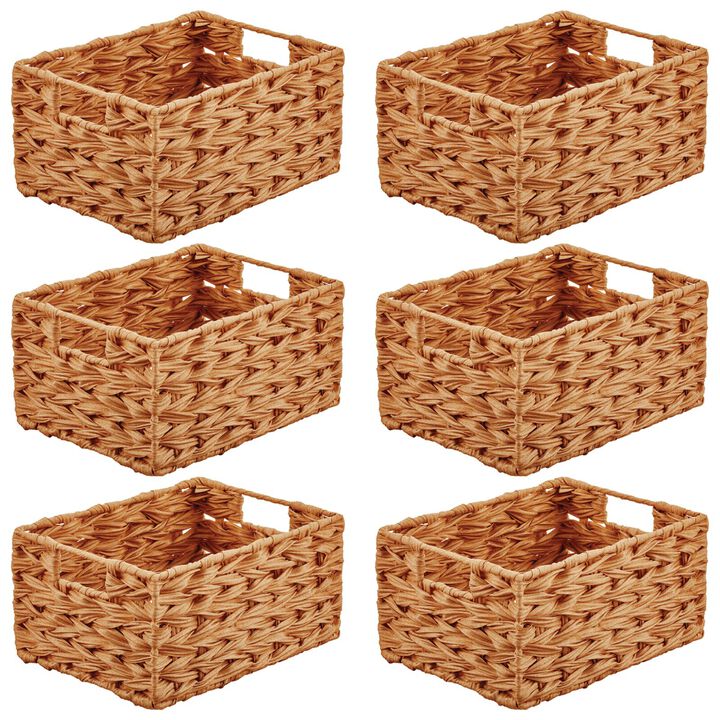 mDesign Woven Farmhouse Kitchen Pantry Food Storage Basket Box, 6 Pack, Camel