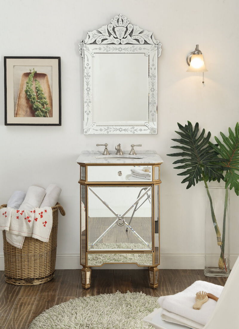 24 Inch Mirrored Reflection Gold Trim Asger Bathroom Sink Vanity image number 3