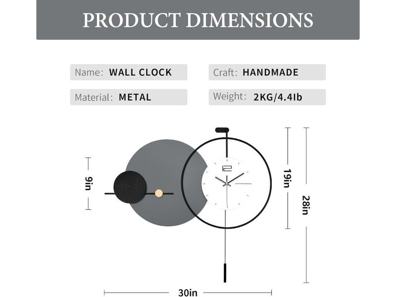 Large Modern Wall Clock Silent Battery Operated Metal Pendulum Decorative image number 2