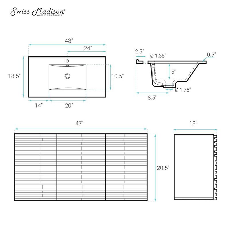 Cascade 48" Wall-Mounted Bathroom Vanity in Black Oak with Sink Top image number 4