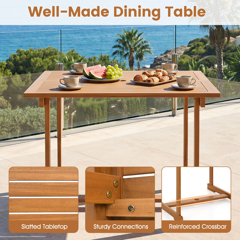 Outdoor Dining Table for 4 Acacia Wood with Umbrella Hole and Crossbar image number 3