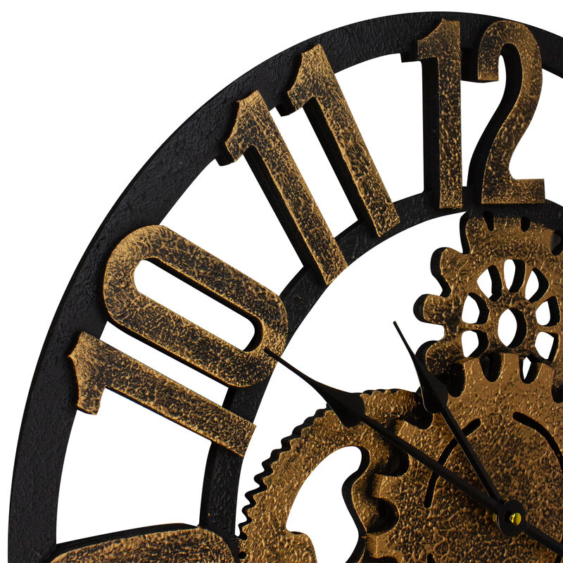 24" Gold and Black Battery Operated Round Wall Clock with Cogs
