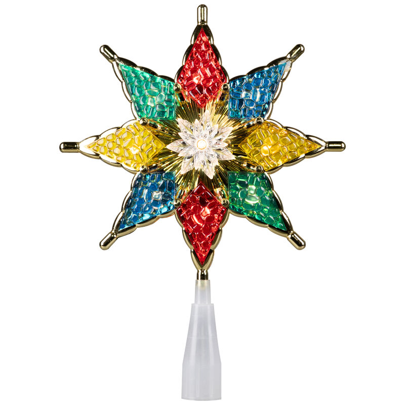 8" Pre-Lit Red and Green Crystal 8-Point Star Christmas Tree Topper - Clear Lights image number 0