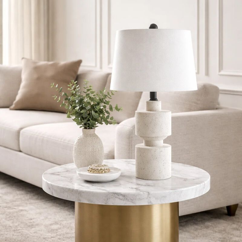 24.5" Modern Farmhouse Resin Table Lamp, 3-Way Dimmable, Hand-Painted Ivory Finish image number 4