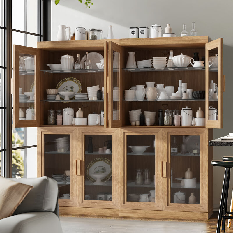 62" High Glass Door Wood Grain Decorative Storage Cabinet Display Cabinet, with Sufficient Space for 12 Shelves image number 2