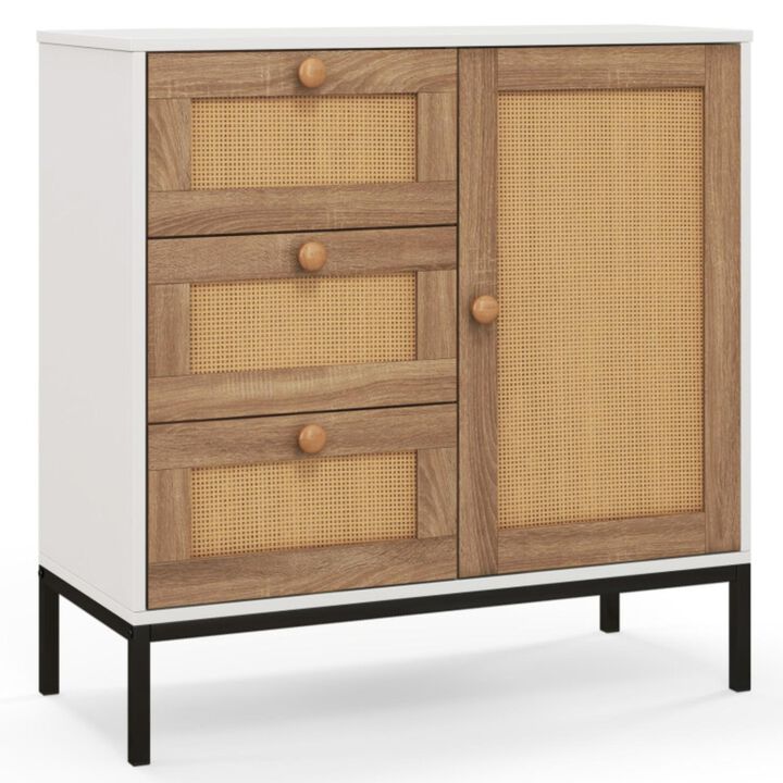 Hivvago Rattan Sideboard Buffet Cabinet with 1 Door and 3 Drawers