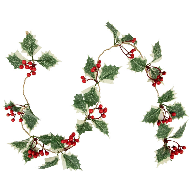 3" x 3.25' Pre-Lit Holly and Berry Christmas Garland  Warm White LED Lights image number 0
