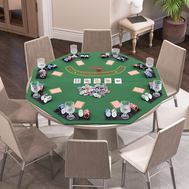 Portable 8 Player Poker Table Top with Built In Cup Holders and Chip Trays