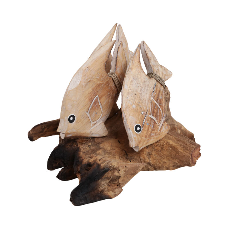 14" Wood Swimming Fish On Branch, Wht/nat image number 1