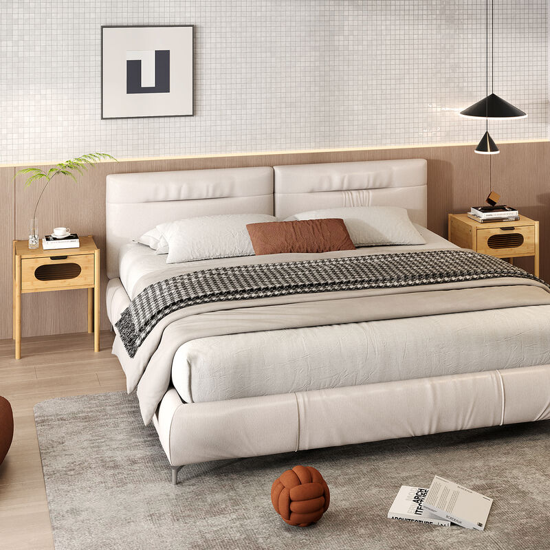 Wicker Nightstand Square Tall End Table with Decorated Drawer