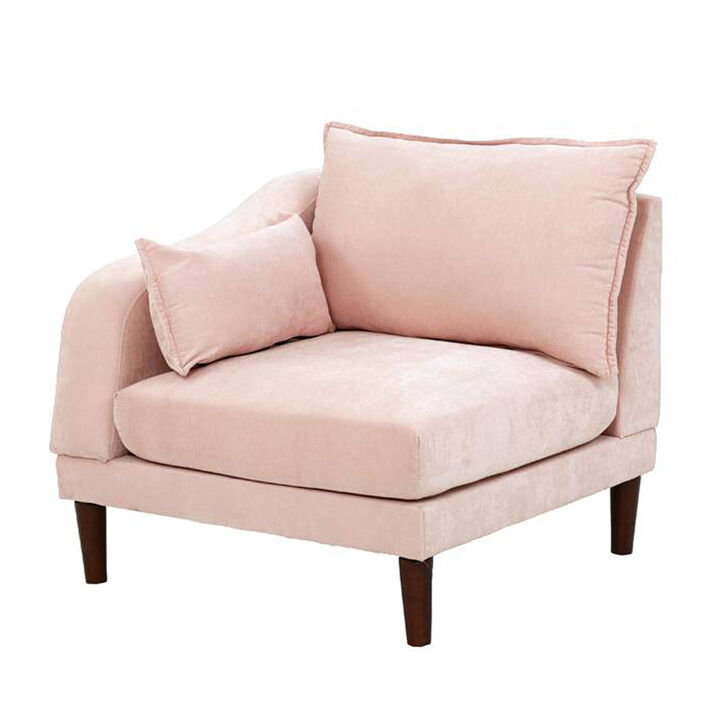 Rio 33 Inch Modular Single Arm Corner Chair, 2 Lumbar Cushions, Blush Pink - Benzara