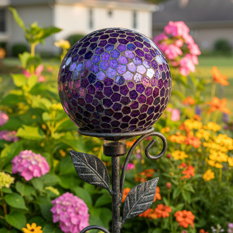 Sunnydaze Iridescent Purple Crackled Glass Mosaic Gazing Globe - 10 in image number 1
