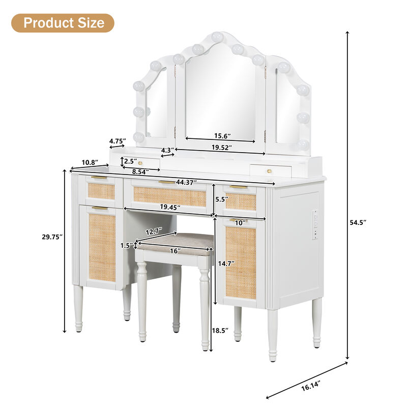 TATEUS Makeup Vanity Desk with Tri-Fold Mirror