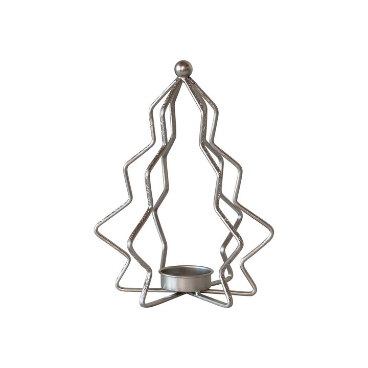 Metal Tree Shaped Tealight Holder, Silver Finish
