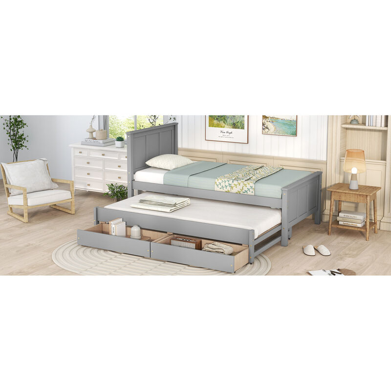 Twin Size Platform Bed with Trundle and Drawers