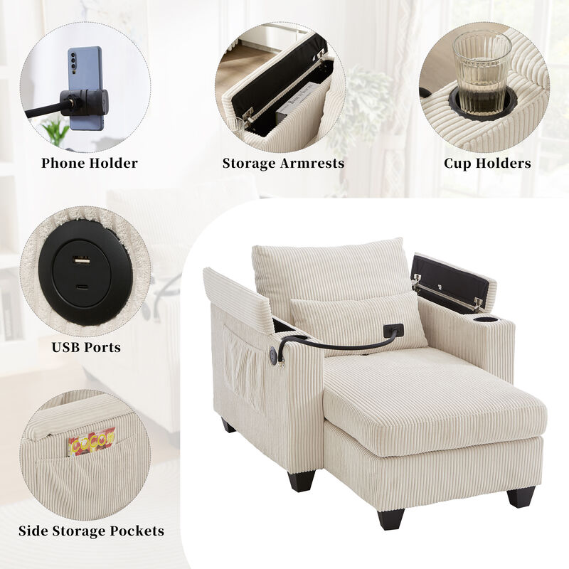 Merax Sofa Bed Corduroy Sleeper Sofa with USB Ports