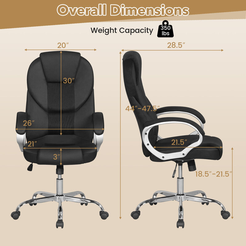 Leather Executive Office Chair with Mesh Back, Padded Armrests and Rocking Function image number 2